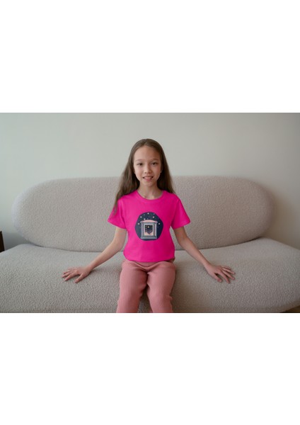 Kız Çocuk Pamuk Gece Yıldızları Baskılı Kısa Kol Tshirt