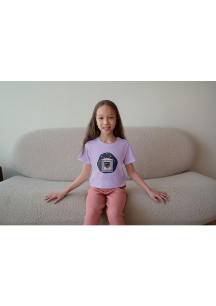 Kız Çocuk Pamuk Gece Yıldızları Baskılı Kısa Kol Tshirt modelleri
