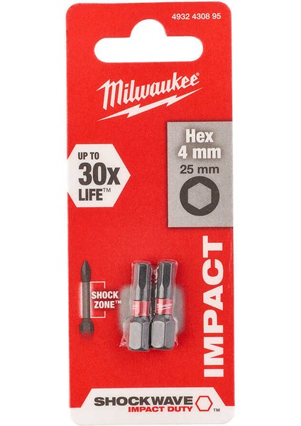 Hex4 mm 25 mm Shockwave Impact Bits Uç - 2'li