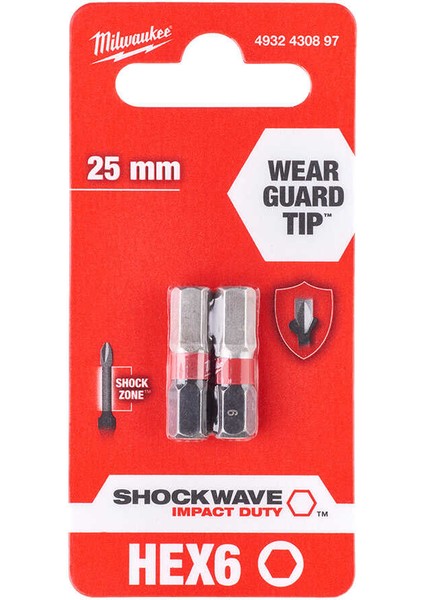Hex6 mm 25 mm Shockwave Impact Bits Uç - 2'li