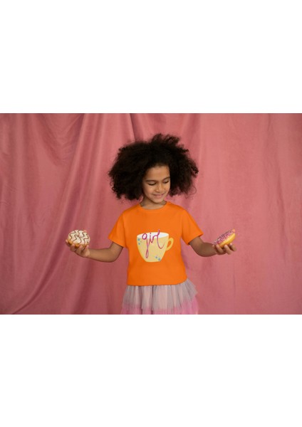 Kız Çocuk Pamuk Girl Mug Baskılı Kısa Kol Tshirt