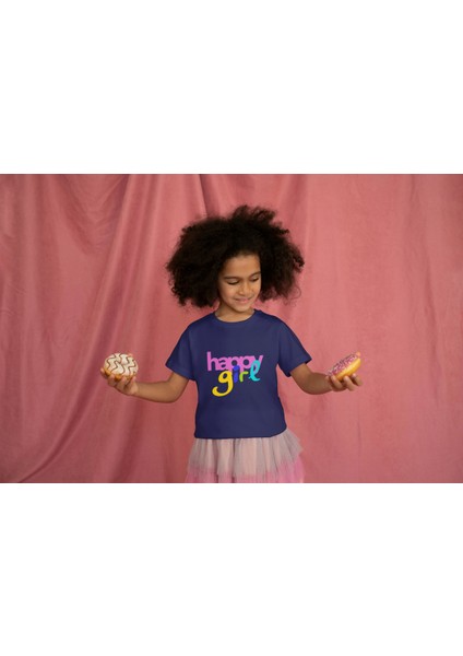 Kız Çocuk Pamuk Happy Girl Baskılı Kısa Kol Tshirt