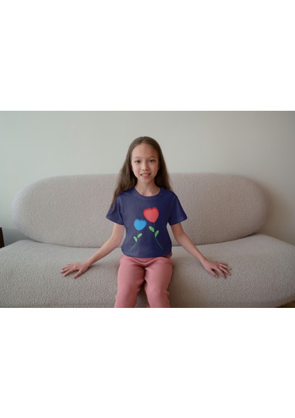 Kız Çocuk Pamuk Gergous Baskılı Kısa Kol Tshirt