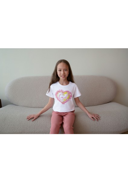 Kız Çocuk Pamuk Girl Kalp Baskılı Kısa Kol Tshirt modelleri