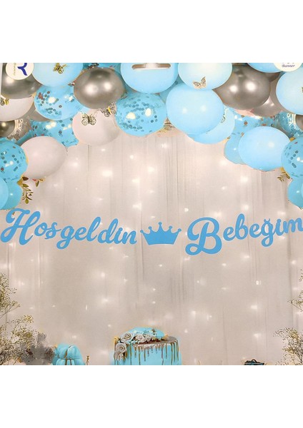 Hoşgeldin Bebeğim Kaligrafi Banner - Mavi