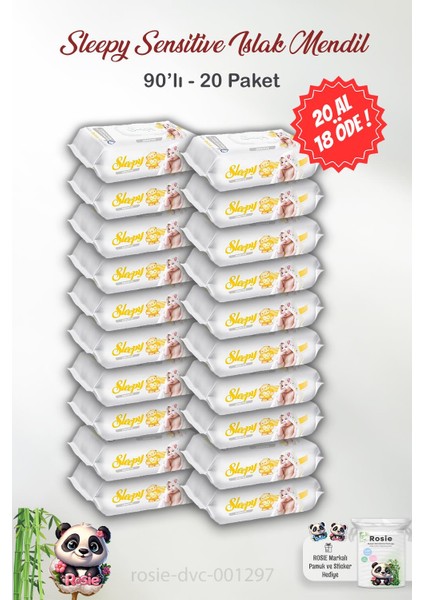 20 Al 18 Öde Sleepy Sensitive Islak Mendil 90'lı ve Rosıe fiyatları