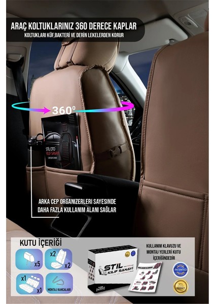 renault Talisman Uyumlu Oto Koltuk Kılıfı Yarı Deri (Ön/arka Set) Eyfel Seri Bej