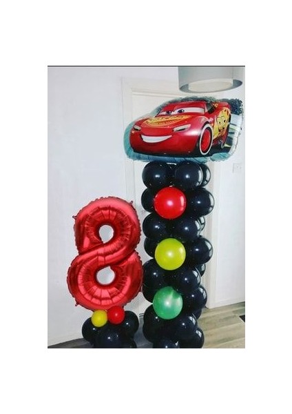 Şimşek Mcqueen Rakamlı Balon Sütunu Arabalar Balon Trafik Lambası Şekilli Karşılama Seti