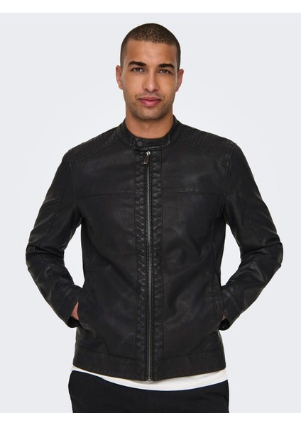 Only & Sons Onsmıke Pu Racer Jacket Otw Vd Noos Erkek Deri Mont ve Ceket 22012339 Black