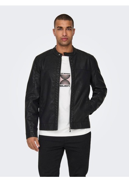 Only & Sons Onsmıke Pu Racer Jacket Otw Vd Noos Erkek Deri Mont ve Ceket 22012339 Black