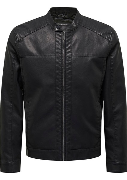 Only & Sons Onsmıke Pu Racer Jacket Otw Vd Noos Erkek Deri Mont ve Ceket 22012339 Black