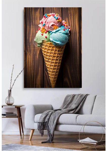 Soyut Renkli Dondurma Külah Özel Tasarım Kanvas Tablo