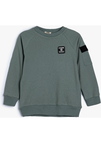 Sweatshirt Cep Detaylı Bisiklet Yaka Uzun Kollu Pamuklu Şardonlu