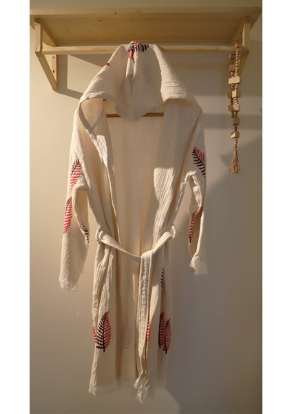 Aquatolıa Müslin Yapraklı Bornoz -Pamuklu- Kapşonlu - Unise x Bornoz modelleri