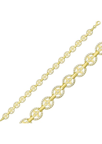 925 Ayar Gümüş Gold Yuvarlak Su Yolu Bileklik