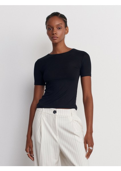 30747 Bisiklet Yaka Basic T-Shirt-Siyah