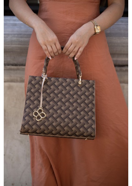 Desenli Deri Omuz ve El Modern Kadın Çanta