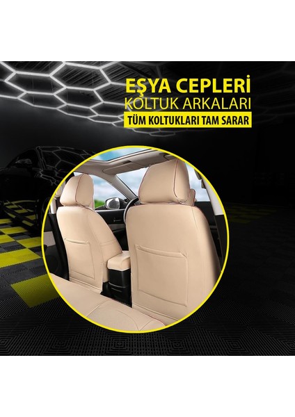 Renault 12 Sw Uyumlu Lüks Oto,araba Deri Koltuk Kılıfı Bej