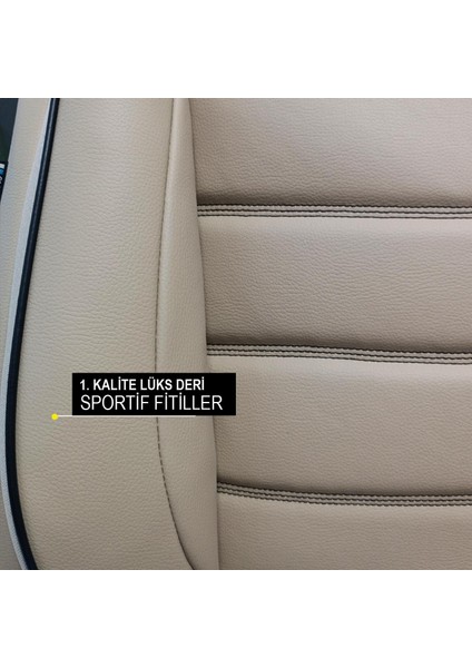 Peugeot 207 Uyumlu Lüks Oto,araba Deri Koltuk Kılıfı Bej modelleri