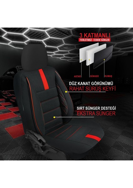 Cıtroen C5 Uyumlu Lüks Oto,araba Tay Tüyü Koltuk Kılıfı Kırmızı Detay