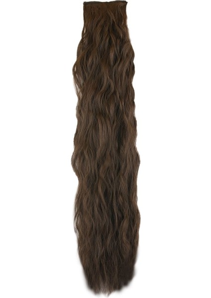 Kanekalon Fiber Sentetik Kabartılmış Dalgalı 8 Parça Saç Çıt Çıt / Açık Kahve