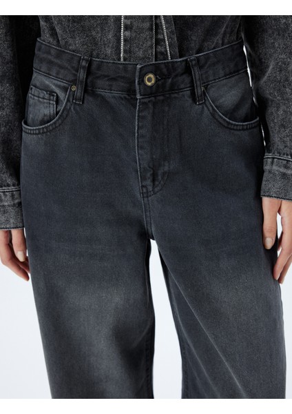 Bol Kot Pantolon Standart Bel Düğmeli Yıkamalı - Loose Straight Fit Jean indirimleri