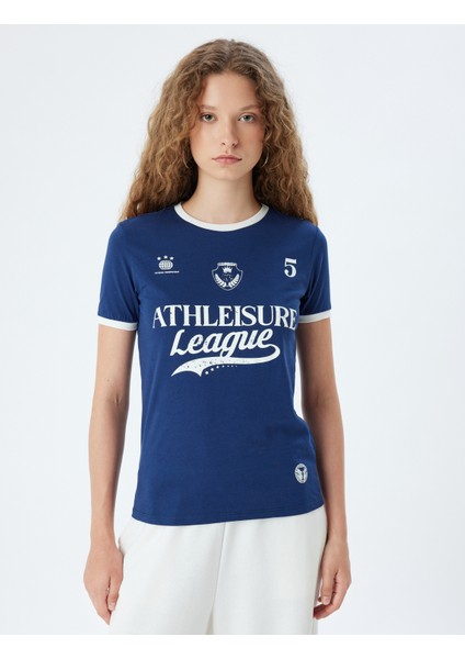 Kolej Tişört Baskılı Biyeli Kısa Kollu Bisiklet Yaka modelleri