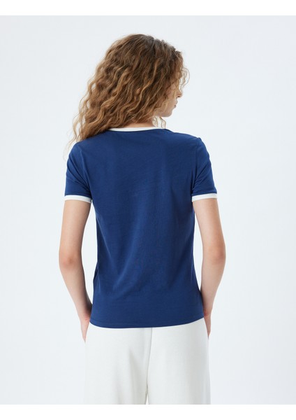 Kolej Tişört Baskılı Biyeli Kısa Kollu Bisiklet Yaka fırsatları