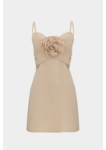 Premium Gül Detaylı Askılı Mini Kadın Elbise
