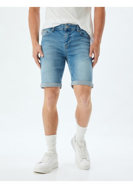 Slim Fit Kot Şort Bermuda Cep Detaylı Pamuklu modelleri