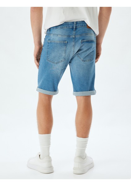 Slim Fit Kot Şort Bermuda Cep Detaylı Pamuklu fırsatları