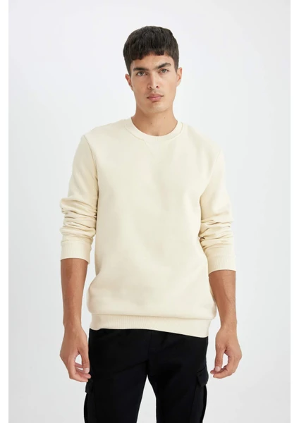 Regular Fit Bisiklet Yaka Kalın Basic Düz Sweatshirt T3777AZ24AU