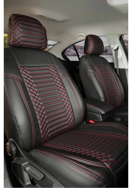 fiat Marea Lüx Full Deri Oto Koltuk Kılıfı Ön Arka Takım (Exclusive) Siyah Kırmızı