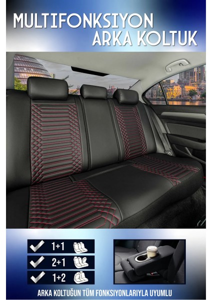 Suzuki Vitera Yeni Lüx Full Deri Oto Koltuk Kılıfı Ön Arka Takım (Exclusive) Siyah Kırmızı