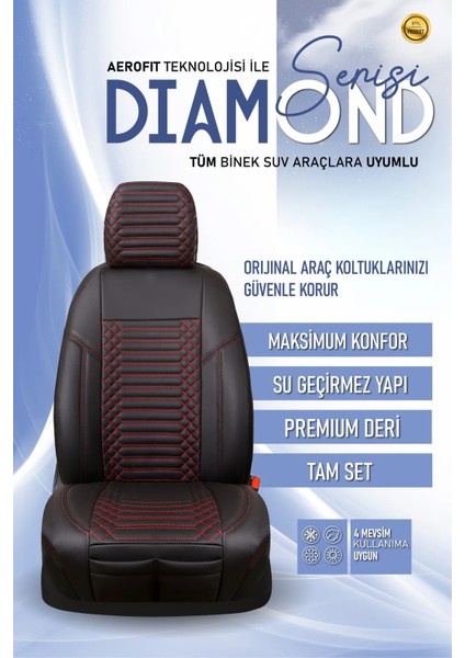 Jeep Comander Lüx Full Deri Oto Koltuk Kılıfı Ön Arka Takım (Exclusive) Siyah Kırmızı