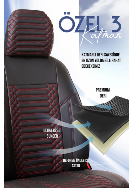 Nissan Skystar Lüx Full Deri Oto Koltuk Kılıfı Ön Arka Takım (Exclusive) Siyah Kırmızı indirimleri