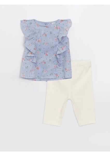 Baby Bisiklet Yaka Desenli Kız Bebek Bluz ve Tayt 2'li Takım
