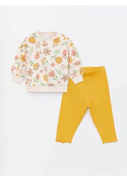 Baby Bisiklet Yaka Uzun Kollu Kız Bebek Sweatshirt ve Tayt 2'li Takım