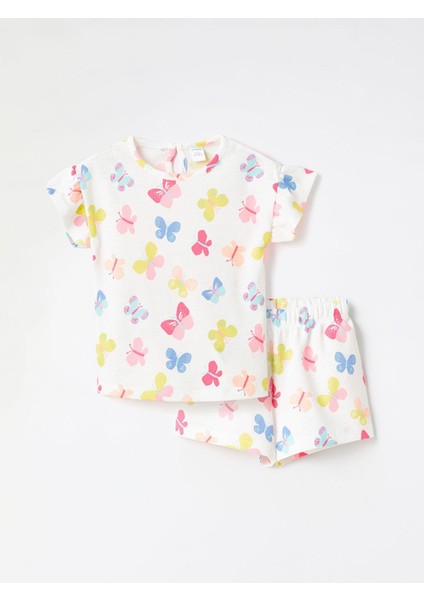 Baby Bisiklet Yaka Kısa Kollu Kız Bebek Bluz ve Şort 2'li Takım
