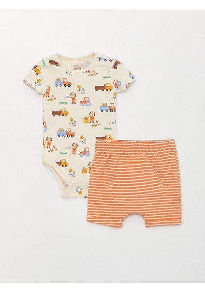 Baby Bisiklet Yaka Baskılı Erkek Bebek Çıtçıtlı Body ve Şort 2'li Takım