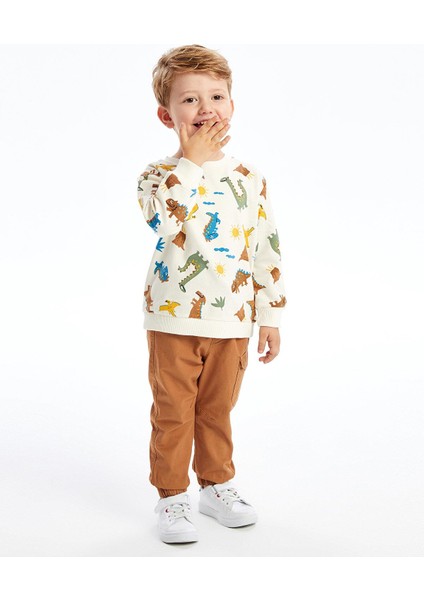 Baby Bisiklet Yaka Uzun Kollu Baskılı Erkek Bebek Sweatshirt ve Pantolon 2'li Takım