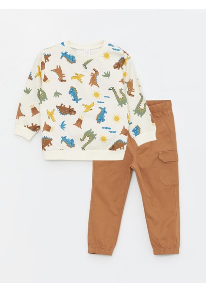 Baby Bisiklet Yaka Uzun Kollu Baskılı Erkek Bebek Sweatshirt ve Pantolon 2'li Takım fırsatları