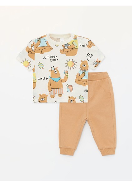 Baby Bisiklet Yaka Kısa Kollu Baskılı Erkek Bebek Tişört ve Eşofman Alt 2'li Takım