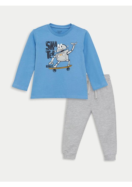 Baby Bisiklet Yaka Uzun Kollu Baskılı Erkek Bebek Tişört ve Eşofman Alt 2'li Takım modelleri