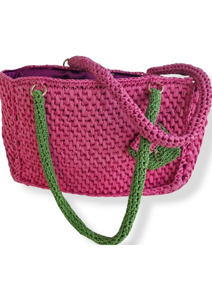 Ezobeach, Kadın Pembe Plaj Çantası, Handmade Çanta, Kadın Omuz Çantası, Günlük Çanta indirimleri