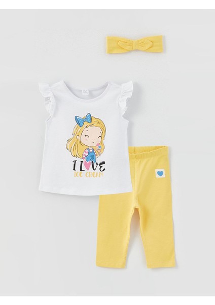 Baby Bisiklet Yaka Baskılı Kız Bebek 3'lü Takım