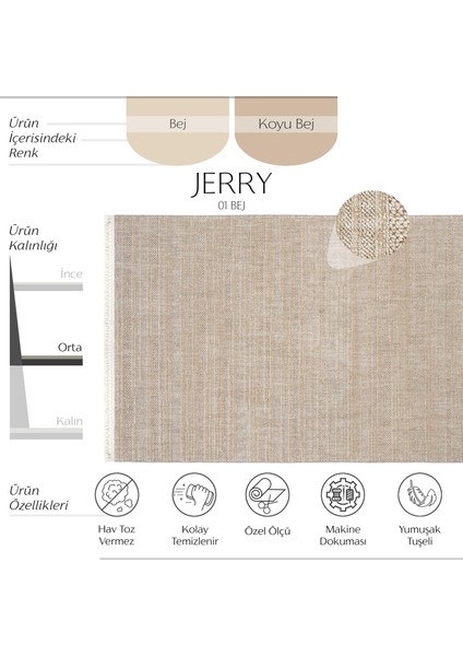 Jerry 01 Bej Bukle Örgülü Salon Halısı Yumuşak Dokulu Antre Hol Halısı Kesme Halı Yolluk