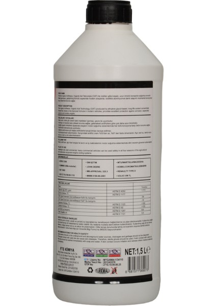 Antifiriz Organıc -72 Konsantre 1,5 Lt