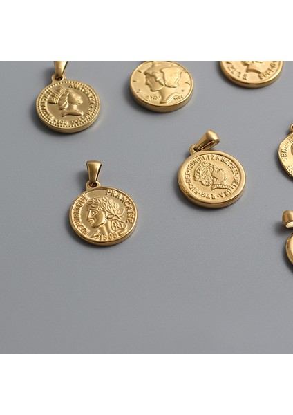P014-G Sonnet Paslanmaz Çelik Charm Sikke Tarzı Portre Kolye Kadınlar Için Altın Renk Kolye Zincir Olmadan Kolye Takı Hediyeler (Yurt Dışından) fırsatları