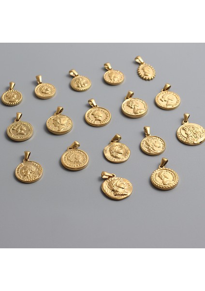 P014-G Sonnet Paslanmaz Çelik Charm Sikke Tarzı Portre Kolye Kadınlar Için Altın Renk Kolye Zincir Olmadan Kolye Takı Hediyeler (Yurt Dışından) indirimleri